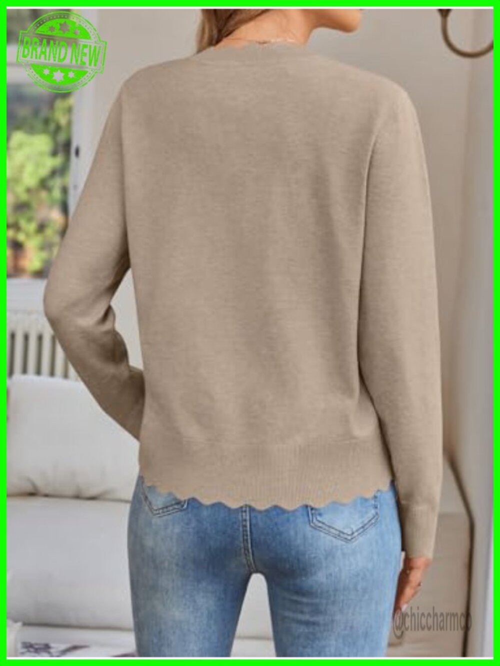 Lightweight Knit Long Sleeve Cardigan with V-Neck Button Front - Picture 3 of 5